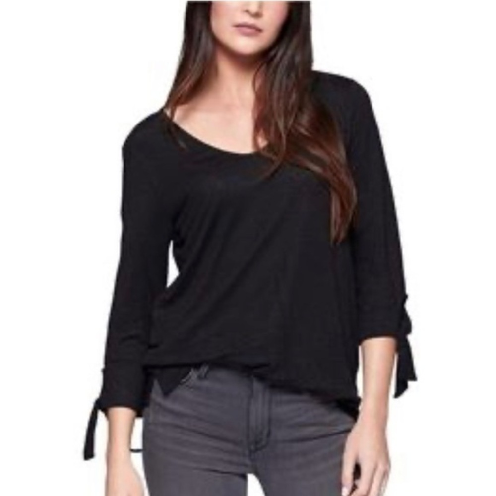 Sanctuary black linen tie sleeve top, size Medium